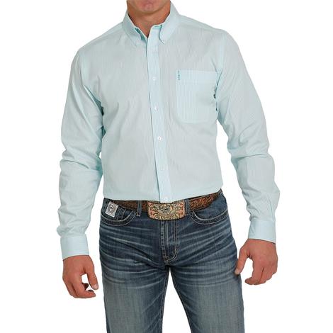 Cinch White and Blue Stripe Long Sleeve Buttondown Men's Shirt