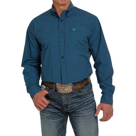 Cinch Turquoise Plaid Long Sleeve Buttondown Men's Shirt 