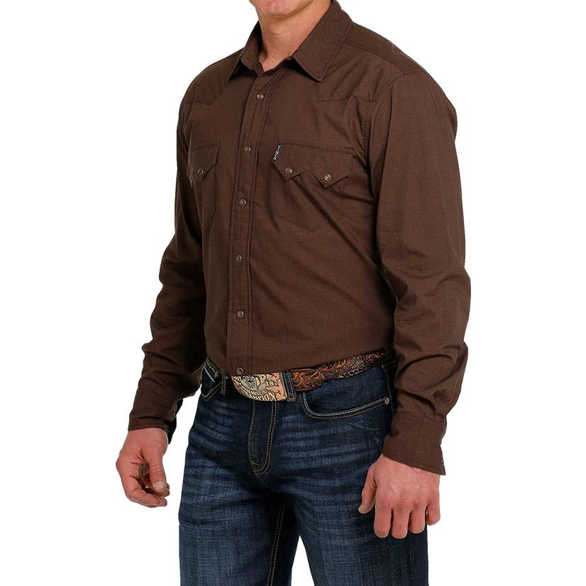  Cinch Brown Western Long Sleeve Men's Shirt