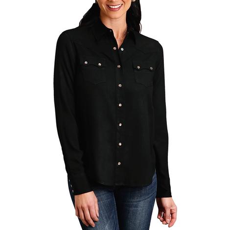 Stetson Black Rayon Twill Long Sleeve Buttondown Women's Shirt 