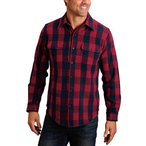 Stetson Red Twill Plaid Button-Down Men's Shirt 