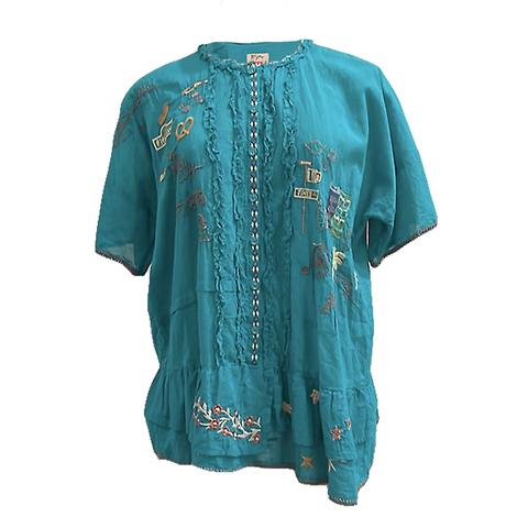 Johnny Was Teal Voyage Short Sleeve Women's Top 