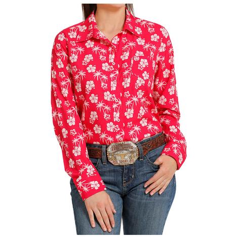 Cinch Red Hawaiian Arena Flex Long Sleeve Button-Down Women's Shirt 