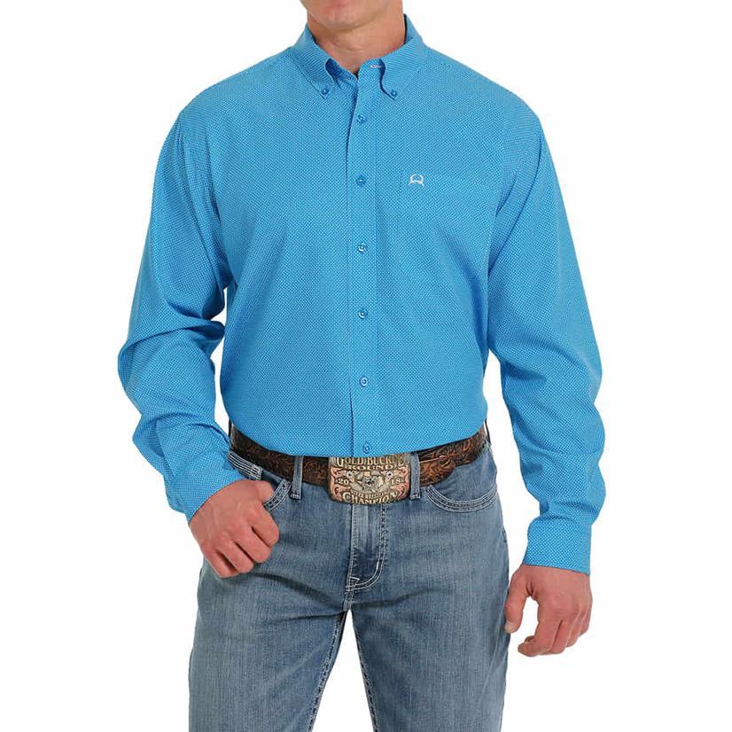  Cinch Arenaflex Blue Printed Long Sleeve Button- Down Men's Shirt