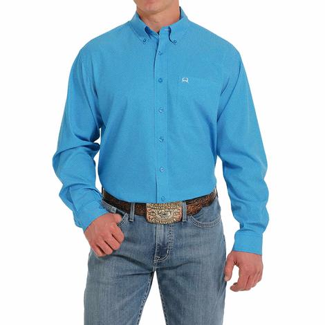 Cinch Arenaflex Blue Printed Long Sleeve Button-Down Men's Shirt