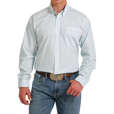 Cinch White and Blue Printed Long Sleeve Button-Down Men's Shirt