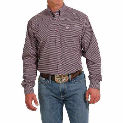 Cinch Men's Pink Printed Contrast Trim Long Sleeve Button-Down Shirt