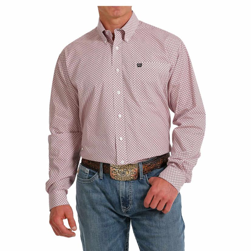  Cinch Pink Printed Long Sleeve Button- Down Shirt