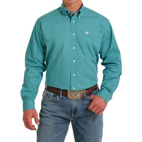 Cinch Green Print Long Sleeve Button-Down Men's Shirt 