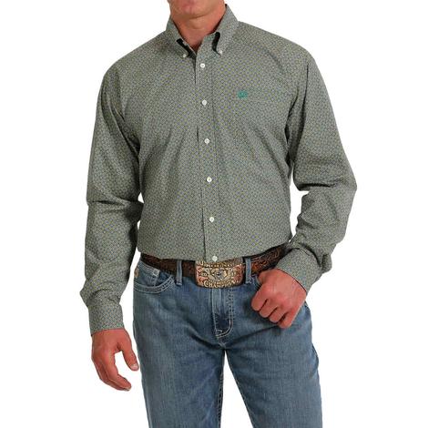 Cinch Green Multi Print Long Sleeve Button-Down Men's Shirt 