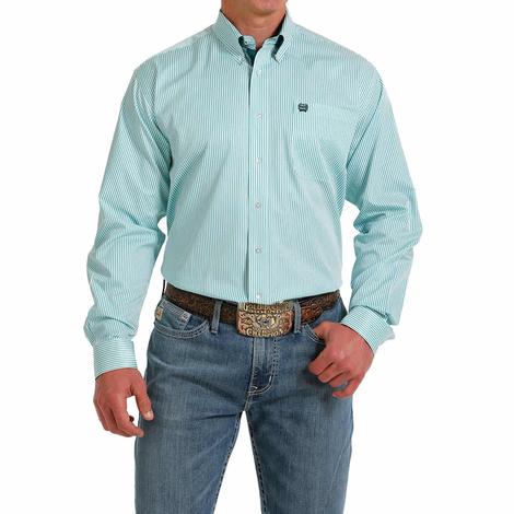 Cinch Green Striped Tencel Long Sleeve Button-Down Men's Shirt 
