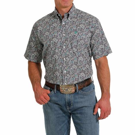 Cinch Grey Classic Print Short Sleeve Buttondown Men's Shirt 