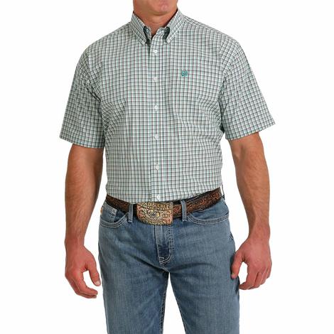 Cinch White Plaid Short Sleeve Button-Down Men's Shirt 