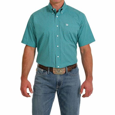 Cinch Turquoise Print Short Sleeve Buttondown Men's Shirt 