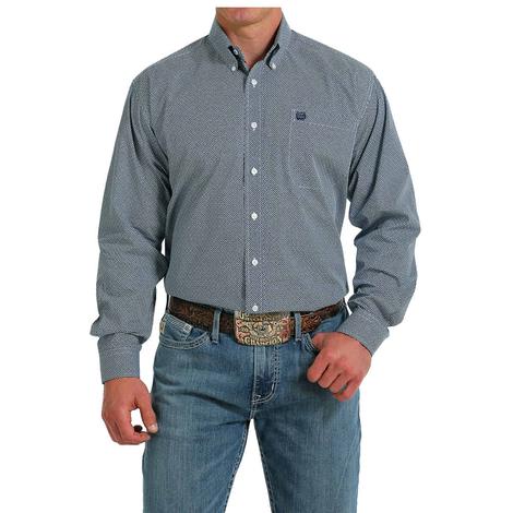 Cinch Blue Print Long Sleeve Button-Down Men's Shirt 
