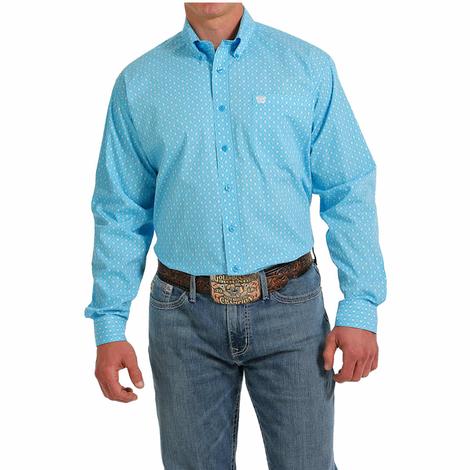 Cinch Turquoise Print Long Sleeve Buttondown Men's Shirt 