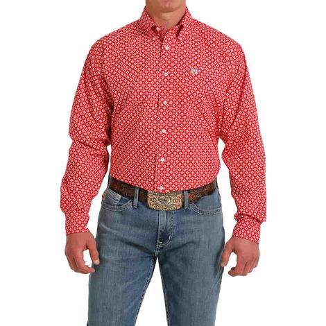Cinch Red Print Long Sleeve Button-Down Men's Shirt 