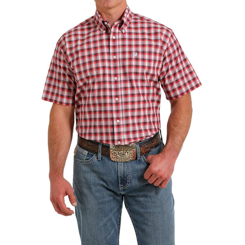  Cinch Red Classic Plaid Short Sleeve Buttondown Men's Shirt