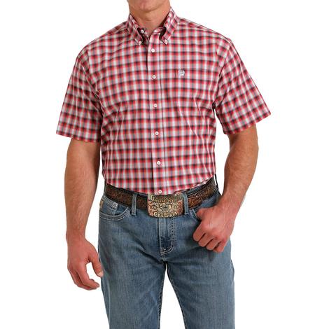 Cinch Red Classic Plaid Short Sleeve Button-Down Men's Shirt 