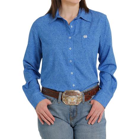 Cinch Blue Arena Flex Long Sleeve Buttondown Women's Shirt
