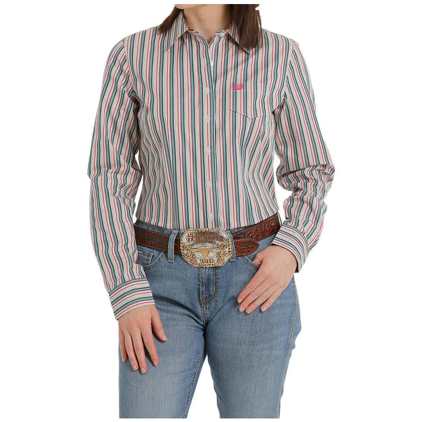  Cinch Striped Long Sleeve Buttondown Women's Shirt