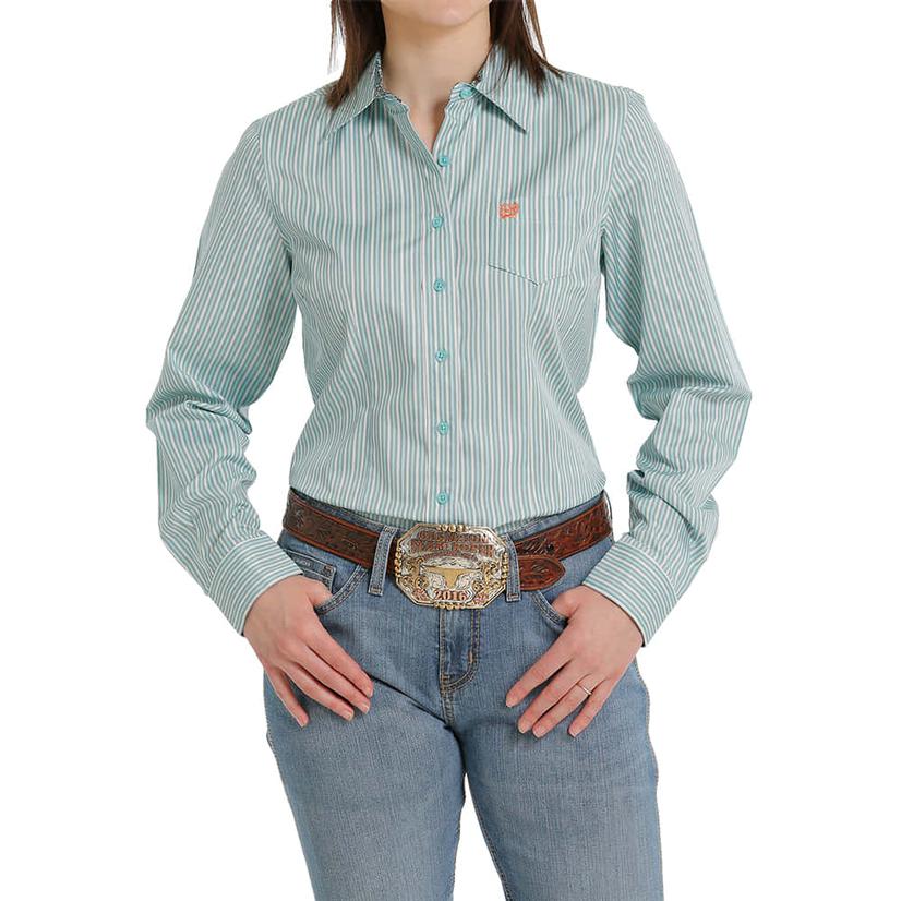  Cinch Blue Striped Long Sleeve Button- Down Women's Shirt