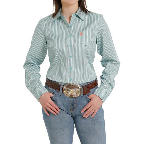 Cinch Blue Striped Long Sleeve Buttondown Women's Shirt