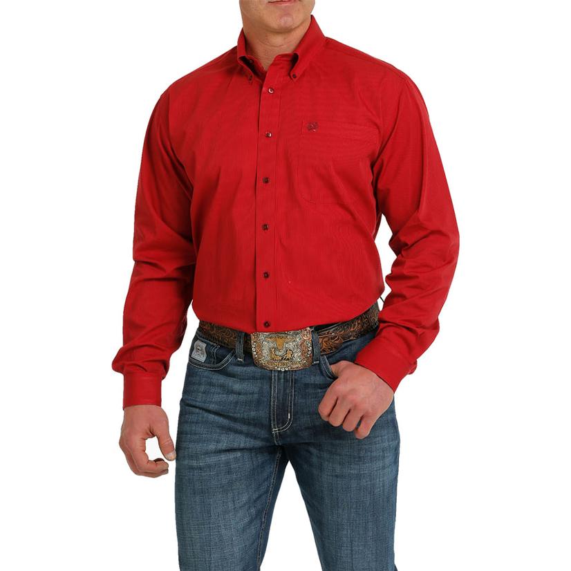  Cinch Red Striped Long Sleeve Button- Down Men's Shirt