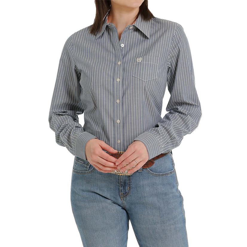  Cinch Blue Stripe Long Sleeve Button- Down Women's Shirt