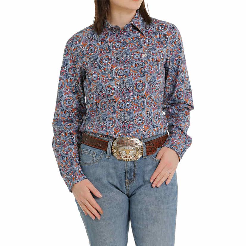  Cinch Blue Geo Print Long Sleeve Buttondown Women's Shirt