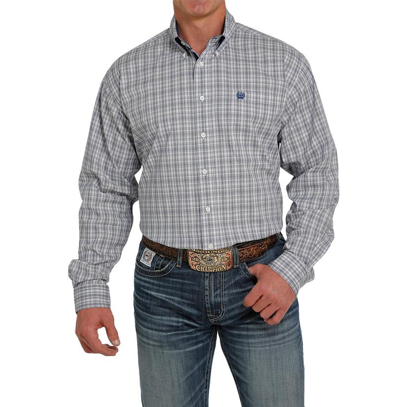  Cinch Blue Contrast Trim Long Sleeve Button- Down Men's Shirt