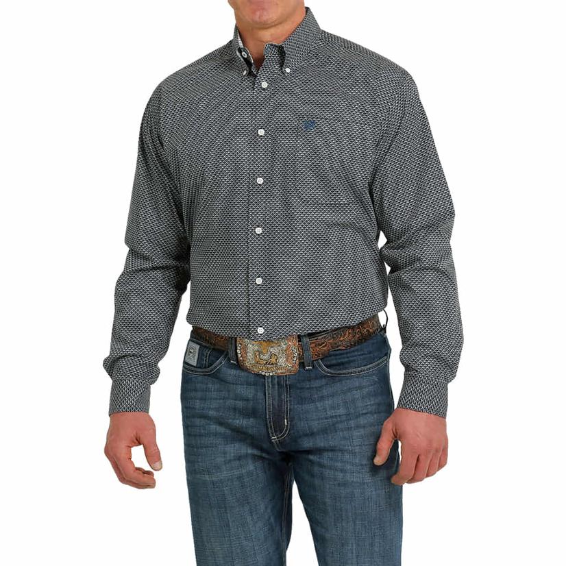  Cinch Cream And Blue Long Sleeve Buttondown Men's Shirt