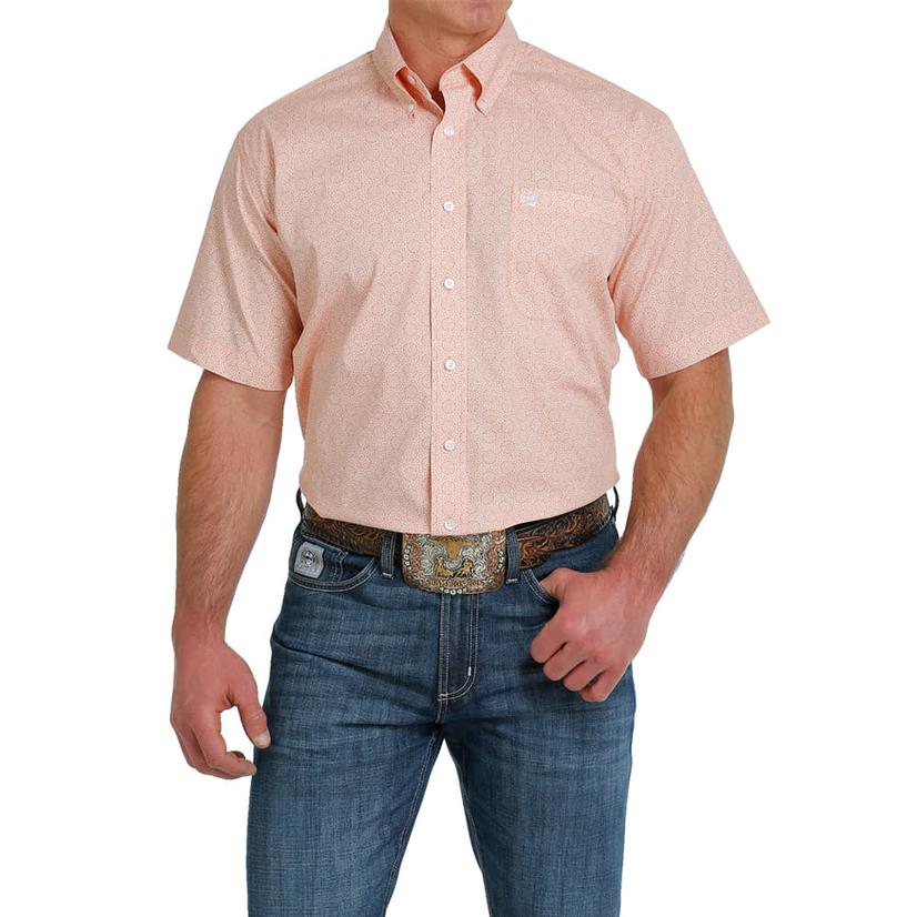  Cinch Orange Plaid Short Sleeve Buttondown Men's Shirt