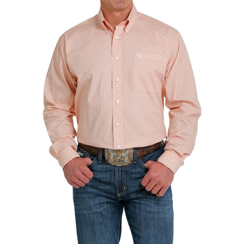  Cinch Orange Print Long Sleeve Buttondown Men's Shirt
