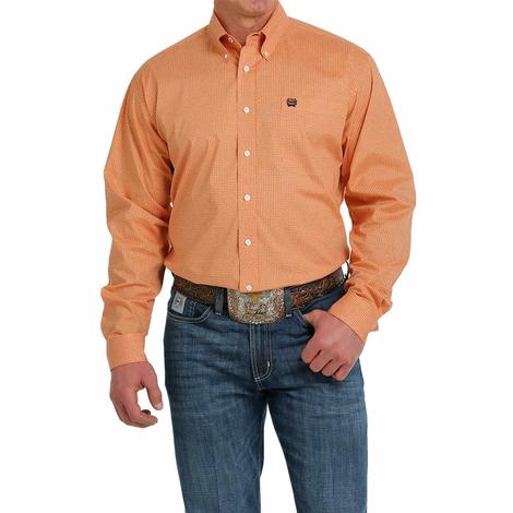 Cinch Orange Diamond Long Sleeve Button-Down Men's Shirt 