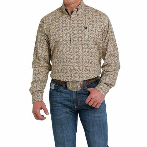 Cinch Khaki Print Long Sleeve Button-Down Men's Shirt