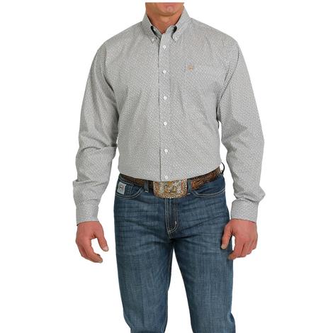 Cinch Black And Khaki Print Long Sleeve Buttondown Men's Shirt 