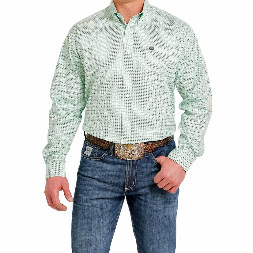  Cinch Green Floral Print Long Sleeve Button- Down Men's Shirt