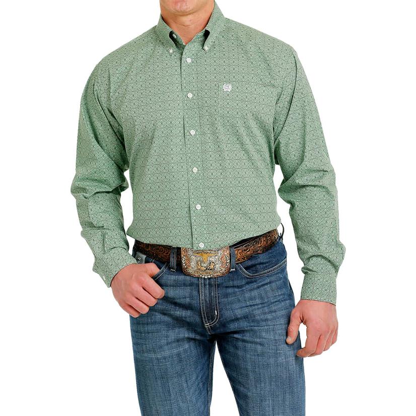  Cinch Green And Black Print Long Sleeve Buttondown Men's Shirt