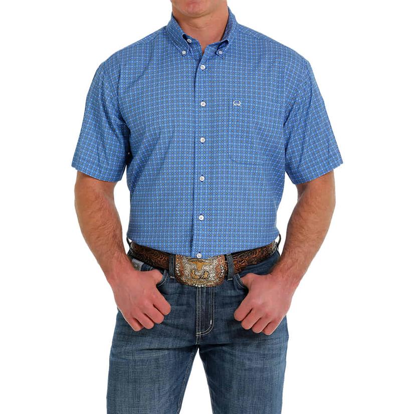  Cinch Blue Print Short Sleeve Buttondown Men's Shirt