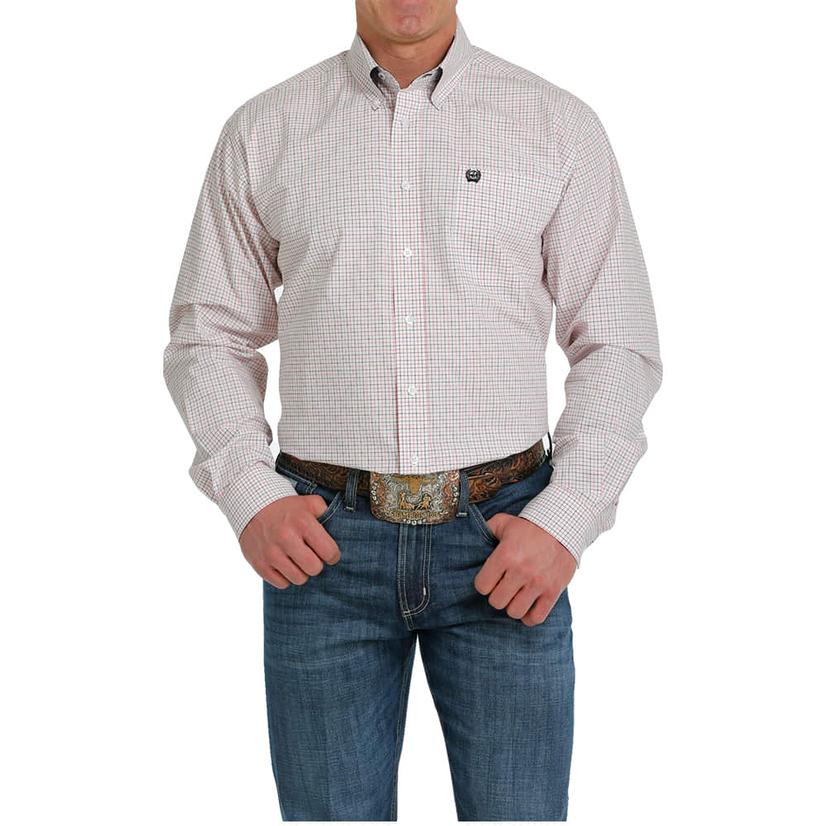  Cinch White Long Sleeve Plaid Contrast Trim Buttondown Men's Shirt
