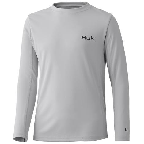 Huk Overcast Grey Icon X Long Sleeve Boys Shirt 