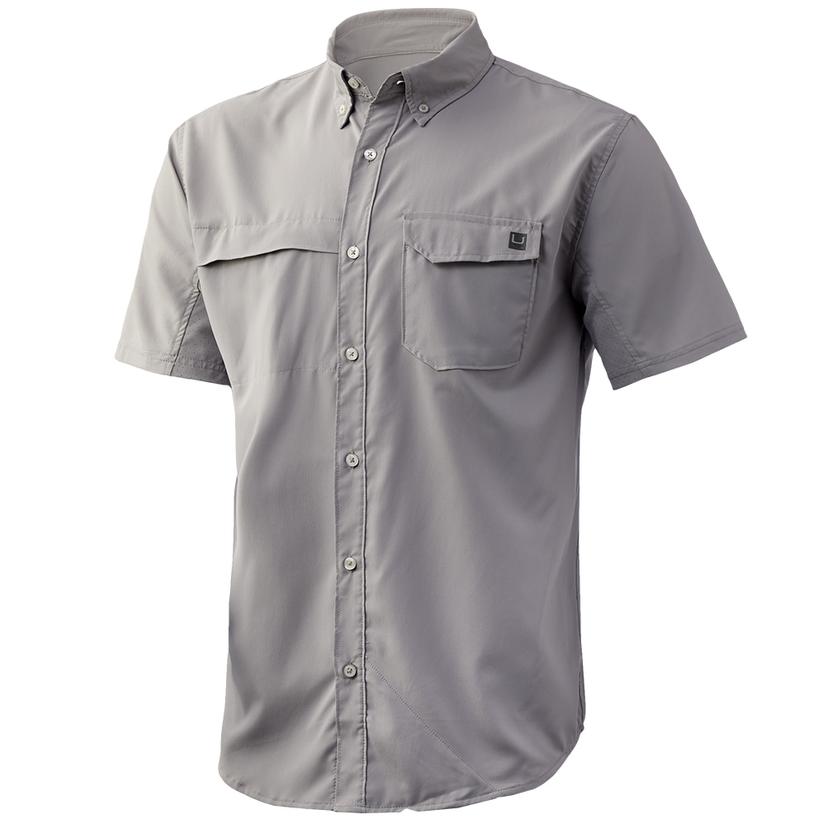  Huk Overcast Grey Tide Point Short Sleeve Men's Shirt