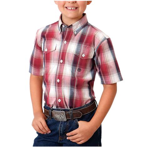 Roper Amarillo Red Plaid Short Sleeve Buttondown Boy's Shirt