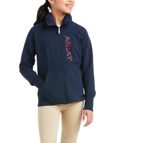Ariat Navy Team Logo Full Zip Girl's Sweatshirt