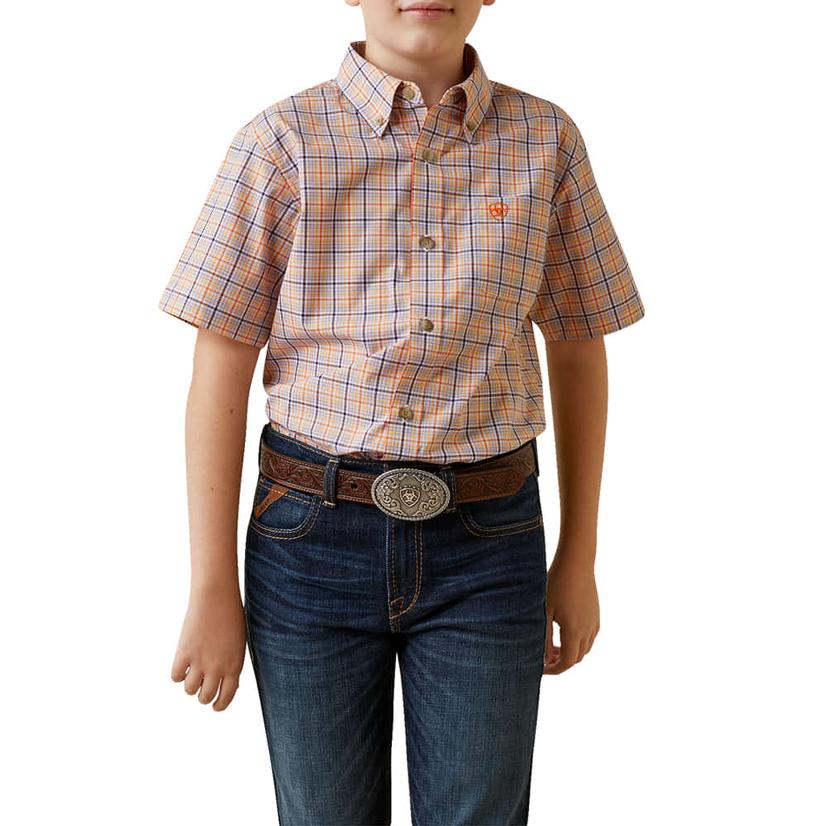  Ariat Pro Series Pink Plaid Short Sleeve Buttondown Boy's Shirt