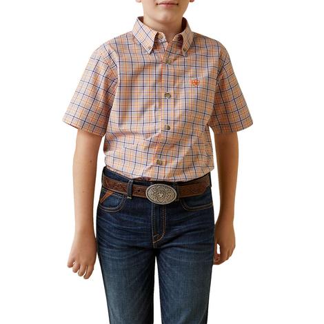 Ariat Pro Series Pink Plaid Short Sleeve Button-Down Boy's Shirt