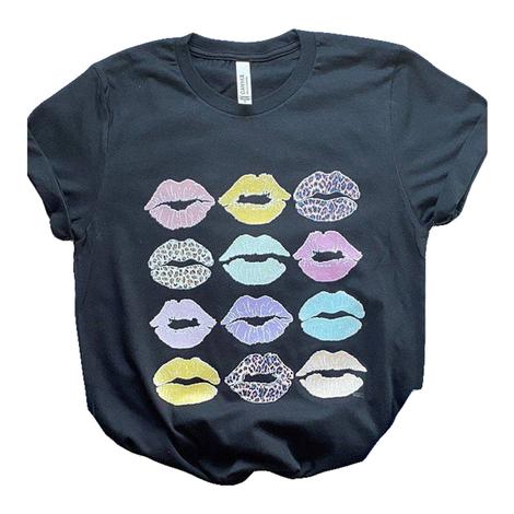 L & B Life Black Multi Lips Women's Graphic T-Shirt