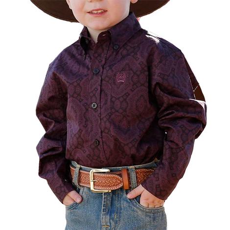 Cinch Purple Printed Long Sleeve Buttondown Toddler Boys Shirt