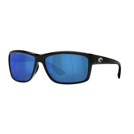 Costa Mag Bay Shiny Black Frame Blue Mirror Polarized Poly Lens Sunglasses 